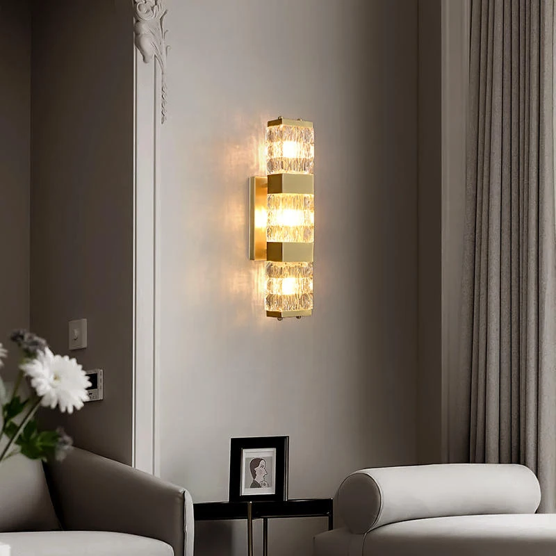 Bedroom Rectangle Crystal Wall Lamp Living Room Background Light Luxury Bedside Glass Staircase Aisle Trendy Lighting