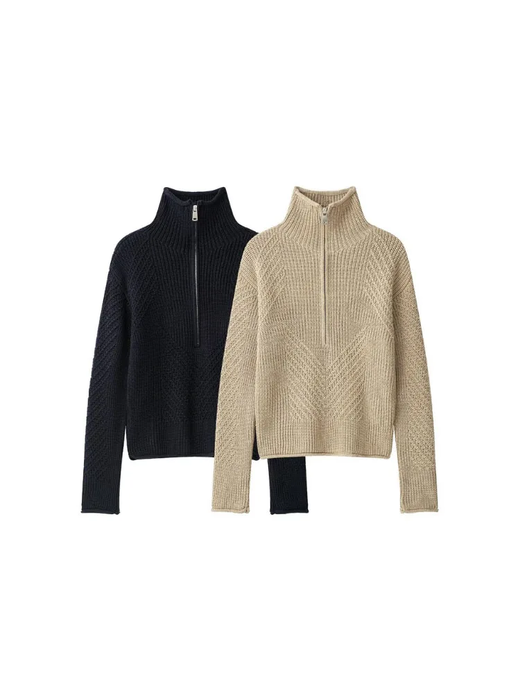 HH Casual Soft Cozy Knit Top Women Autumn Winter Comfy Long Sleeve Relaxed Fit Outdoor City Walk Versatile Chic Fashion Top