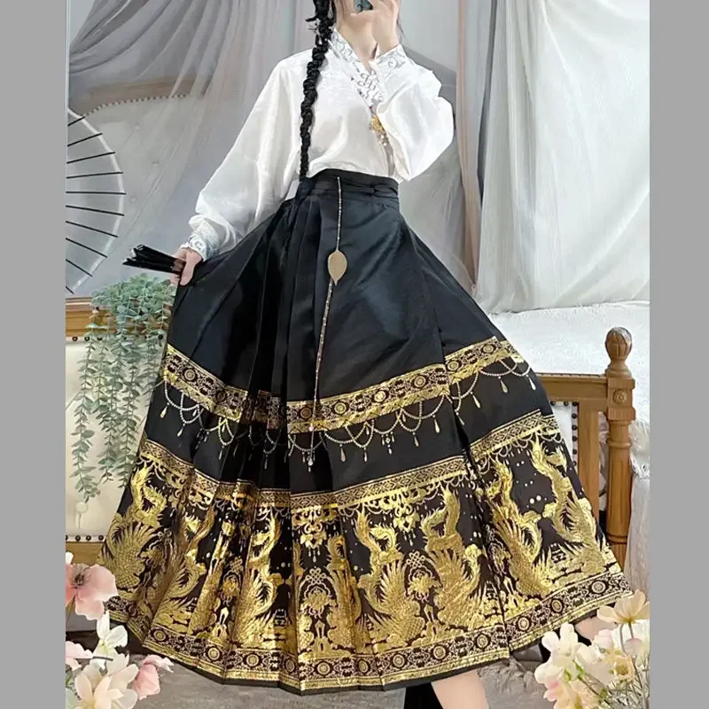 Original Hanfu Skirt Women Chinese traditional Costume Mamianqun Ming Dynasty Weaving Gold Horse Face vest Skirt Daily Dress