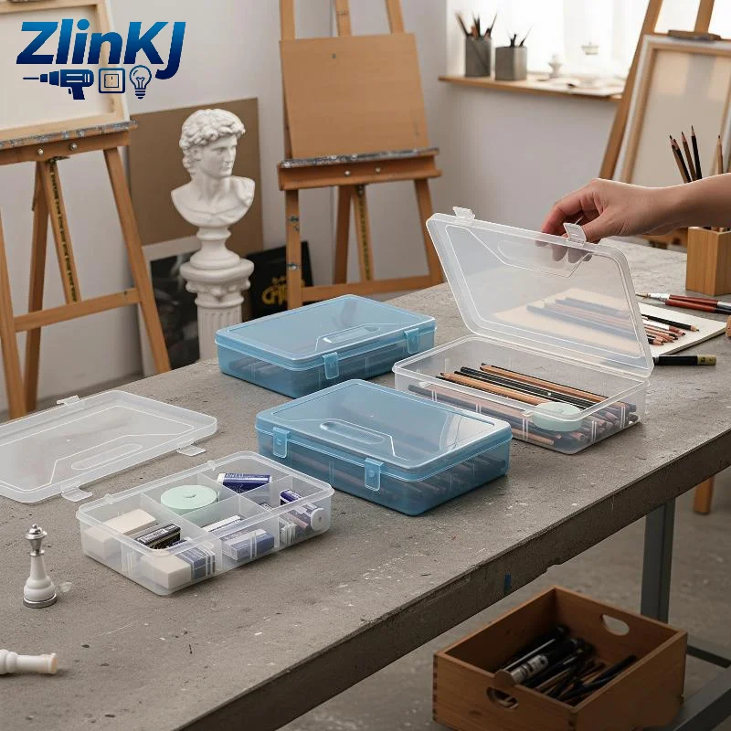 2-Layer Clear Storage Box with Adjustable Partitions Space Saving Organizer for Desktop Office Supplies Craft Components