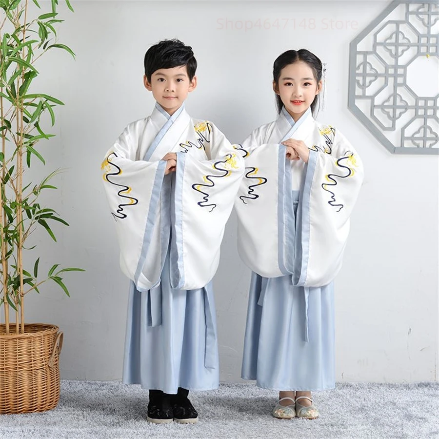 Hanfu Boys Girl Traditional Chinese Dress School Clothes Style Ancient Children's Performance Students Red Modern Hanfu Kids