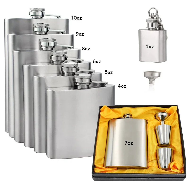 7 oz Hip Flask Gift Set,Stainless Steel Pocket Hip Flask with Funnel for Hard Alcohol Whiskey Wine Kettle Capacity 1-10oz