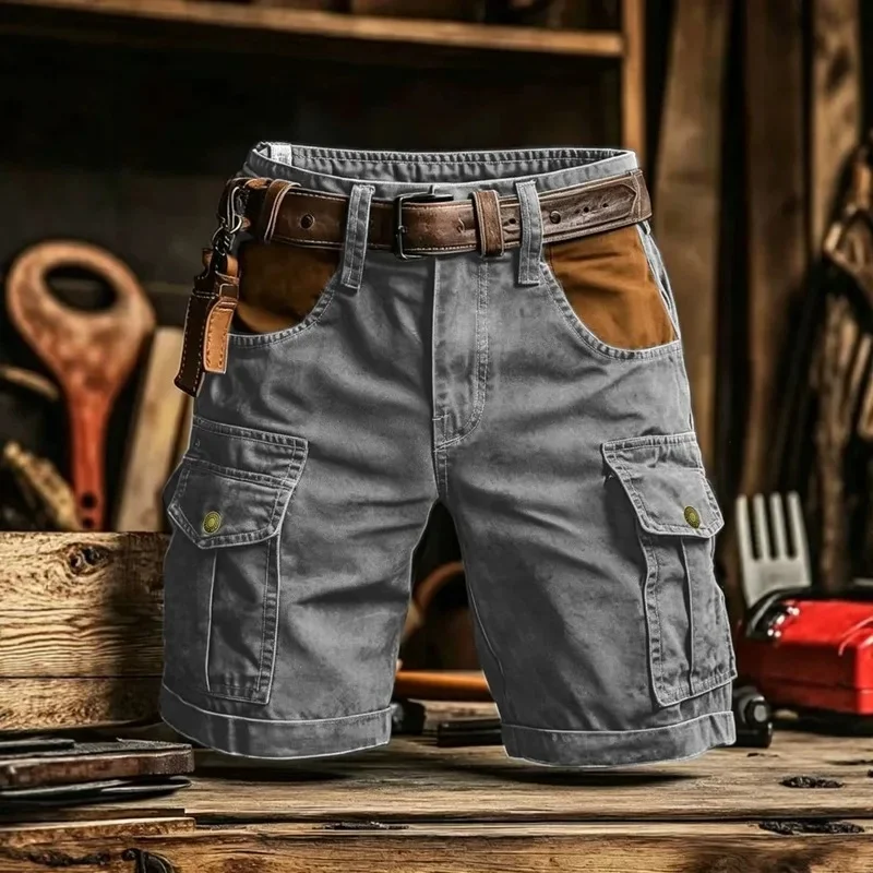 High Quality Men Summer Vintage Outdoor Casual Cotton Cargo Shorts Multi Pocket Design Thin Lightweight Hiking Daily Fashion