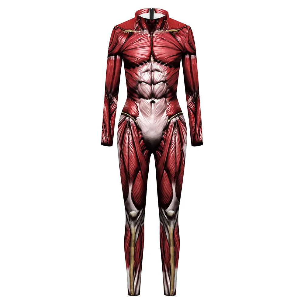 Zentai Anzug Halloween Body Erwachsene Männer frauen Requisiten Lustige Muscle 3D Druck Overall Cosplay Kostüm unisex Muscle anzug Kleid Bis