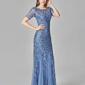 Vestido de manga curta feminino, tamanho grande, rabo de peixe, renda, apliques, tule, costura, design personalizado, festa longa 10 principais vendas vestido longo de festa bordado - №3