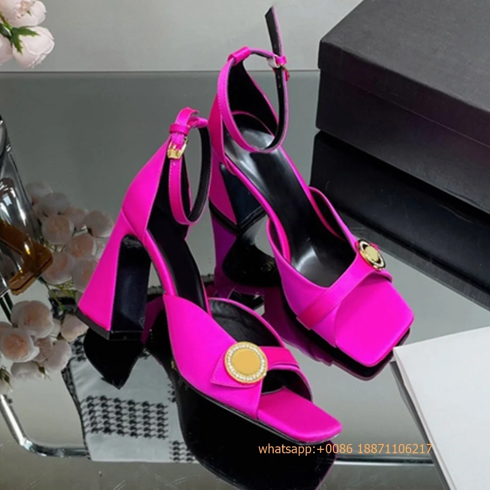 Sexy Luxury Peep Toe Sandals 2024 Summer New Party Street Thick High Heel Buckle Sandal Solid Color Fashion Ladies Casual Sandal