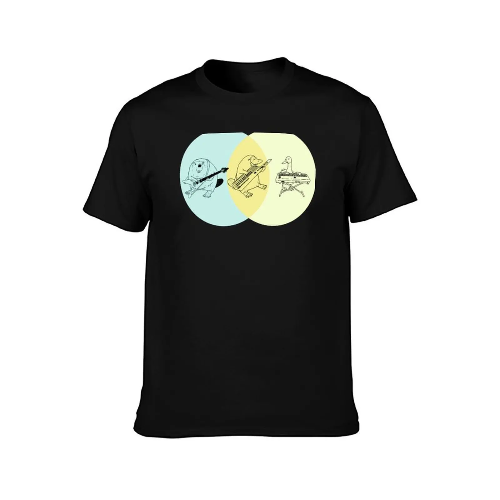 Keytar Platypus Venn Diagram - Blue Orange Yellow T-Shirt, Summer Casual Cotton Tee, Oversized Streetwear Tops, Unisex Men Women