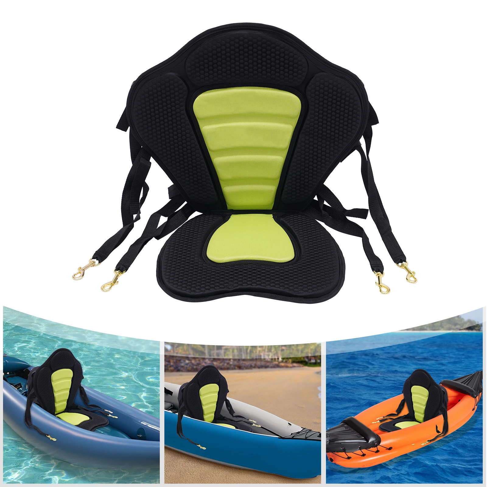 Soft Kayak Seat Cushion Adjustable Detachable Padded Fishing Boat Canoe Seat with Storage Bag Luxury version, Fluorescent