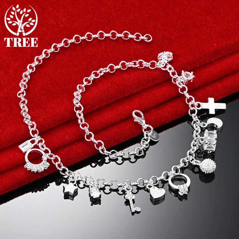 

ALITREE 925 Sterling Silver Necklace For Woman Lock/Heart/Moon/Cross/Star Pendants Chain Wedding Party Birthday Fashion Jewelry