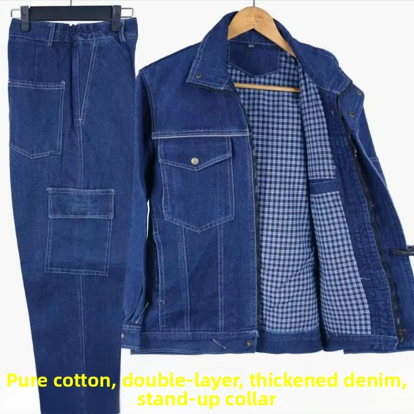 Thickened Pure Cotton Double Layered Welding Workwear Set Men's Protective Clothing Anti-Scalding Grid Work Uniform