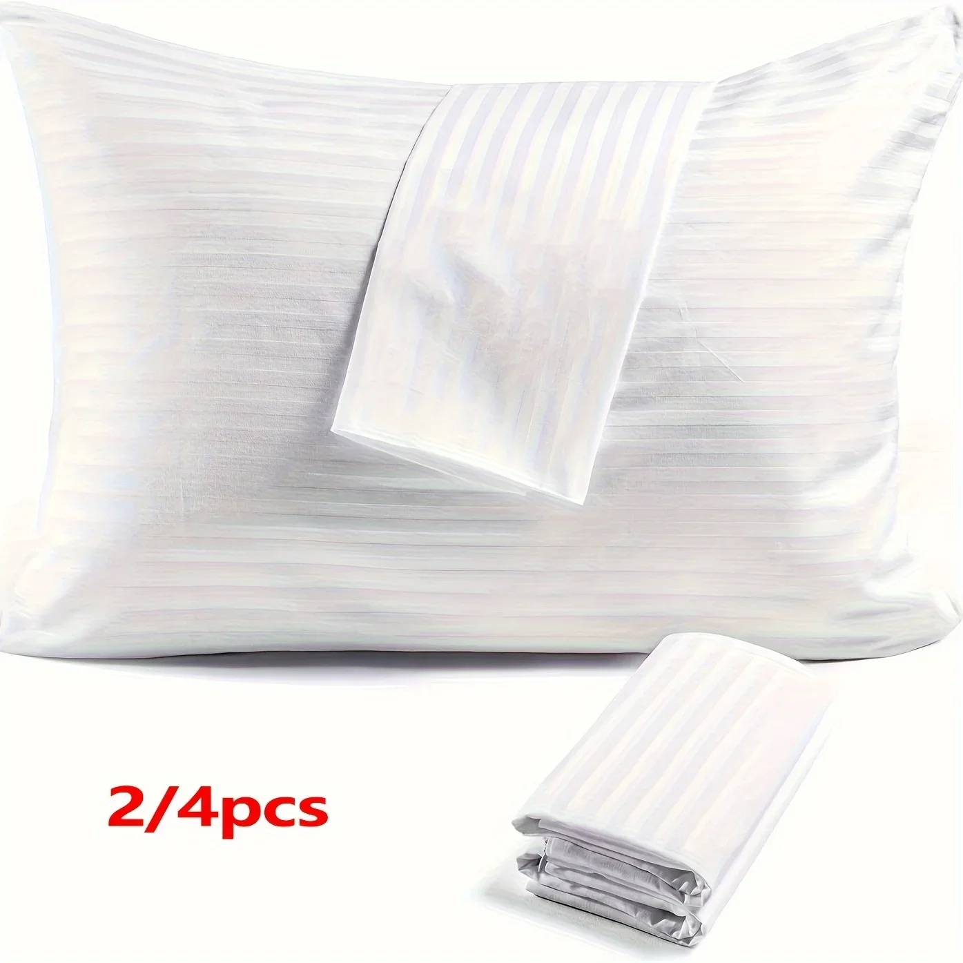 100% Cotton 2pcs/4pcs Pillow Protectors with Zipper, Luxury Pillowcases, Soft, Breathable,  Stripe Weave Pillow Covers