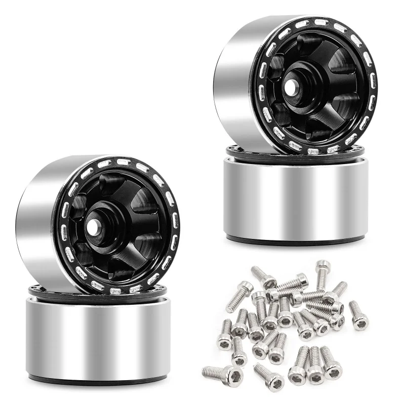 4 قطع عجلات معدنية مقاس 1.0 بوصة لزواحف SCX24/AX24/FCX24/FMS 1/24 & TRX4M 1/18 RC - برونكو/دافع/K10/F150