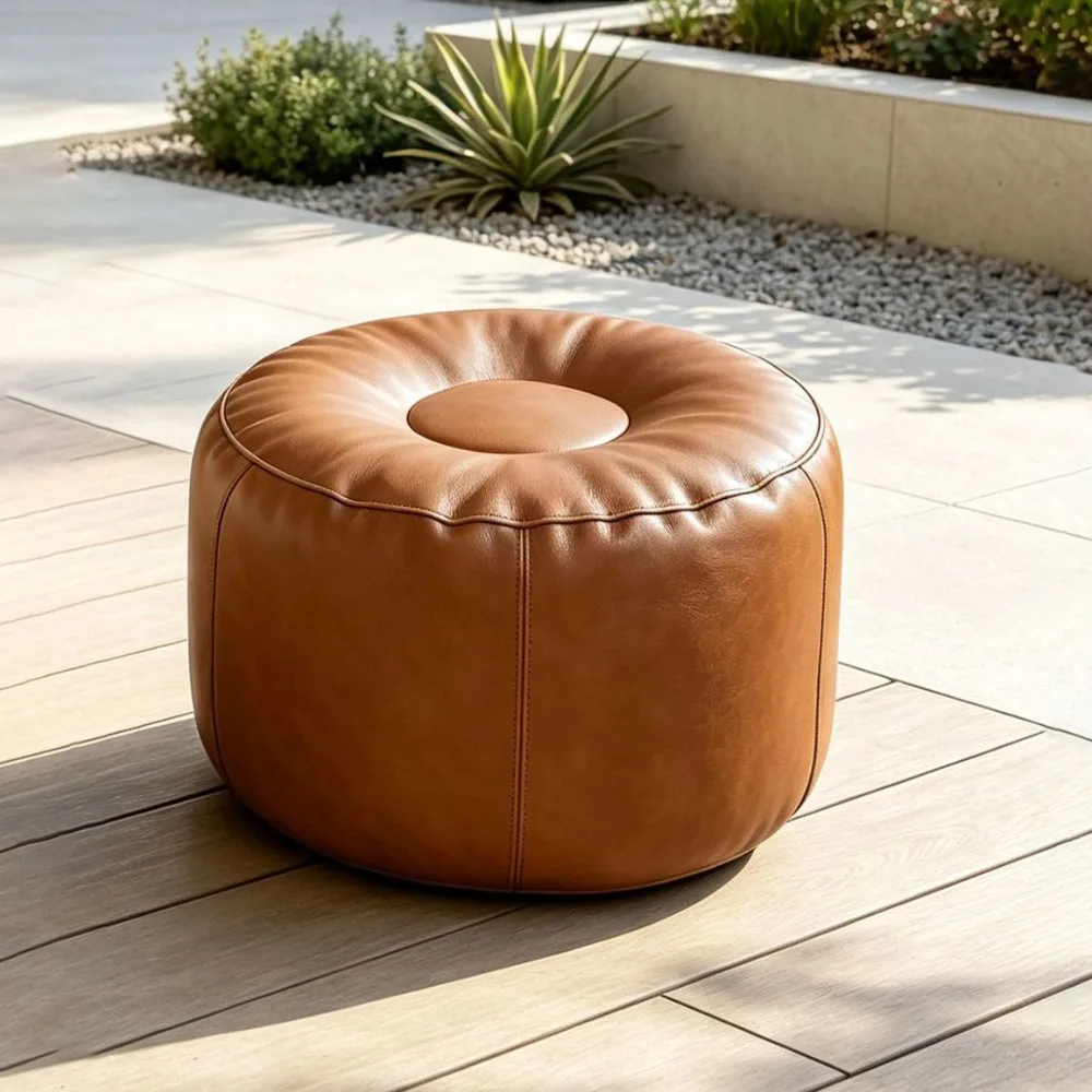PU Leather Pumpkin Pouf Cover Minimalist Non-Slip Pouf Cover Unstuffed Large Capacity Storage Leg Bench Old Clothes Storage
