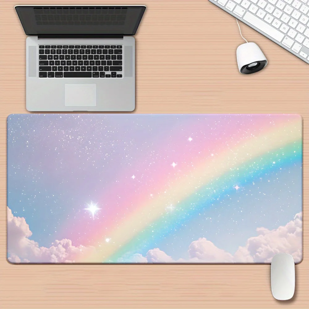 

1 шт. Настольный коврик с HD-принтом Rainbow & Stars — игровой коврик для мыши XXL, большой коврик для офисного компьютера с ярким радужным дизайном, мягкая резина