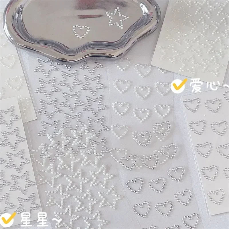 3D Pearl Water Diamond Star Heart DIY Stickers for Face Makeup Phone Shell Decoration Sparkly Pearls Patch Silver White image 3