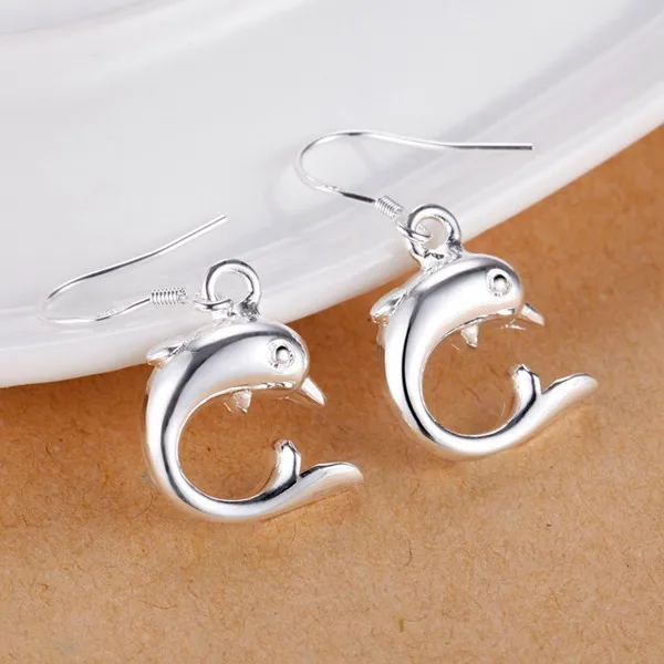 Hot Charms 925 Sterling Silver Little Dolphin Drop Earrings For Women Fashion Party Wedding Jewelry Christmas Gifts