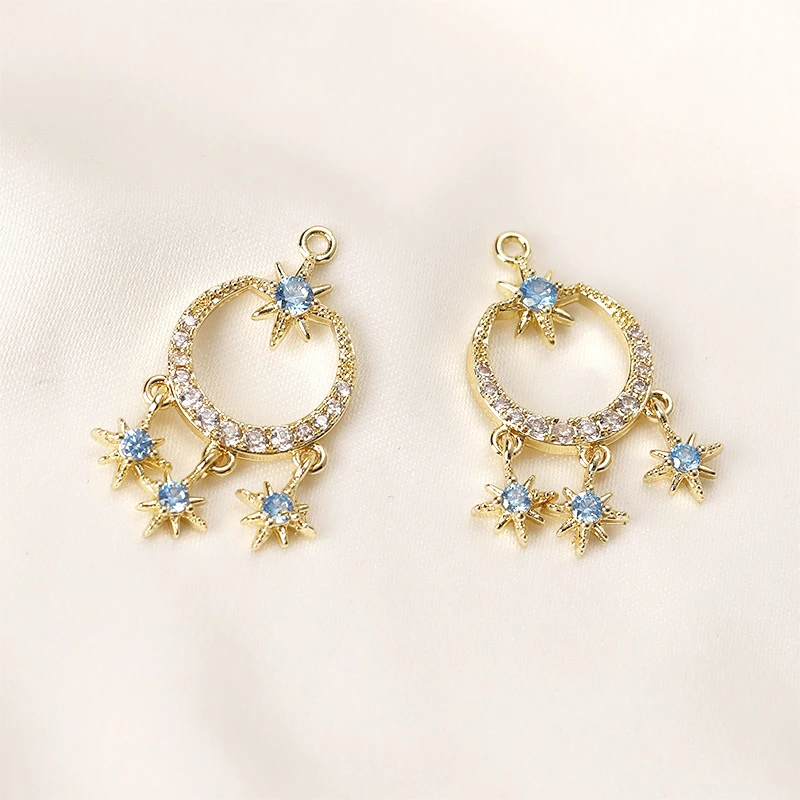 2 قطعة النحاس يرتدون 14K الذهب الجولة الأزرق الزركون ستة عون دلاية شكل نجمة DIY بها بنفسك يدوية مجوهرات أقراط اكسسوارات المواد #4