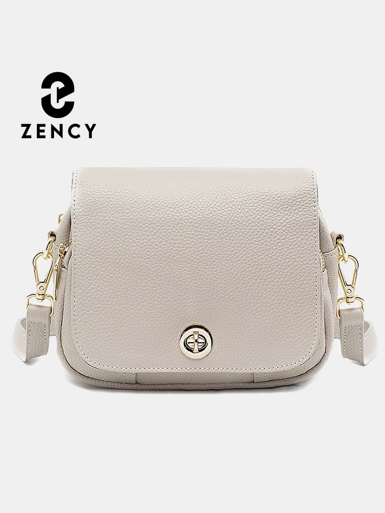 Zency Women Genuine Leather Elegant Small Flap Designer Handbag Roomy Crossbody Bag High Quality Hardware Girls Purses Shoulder