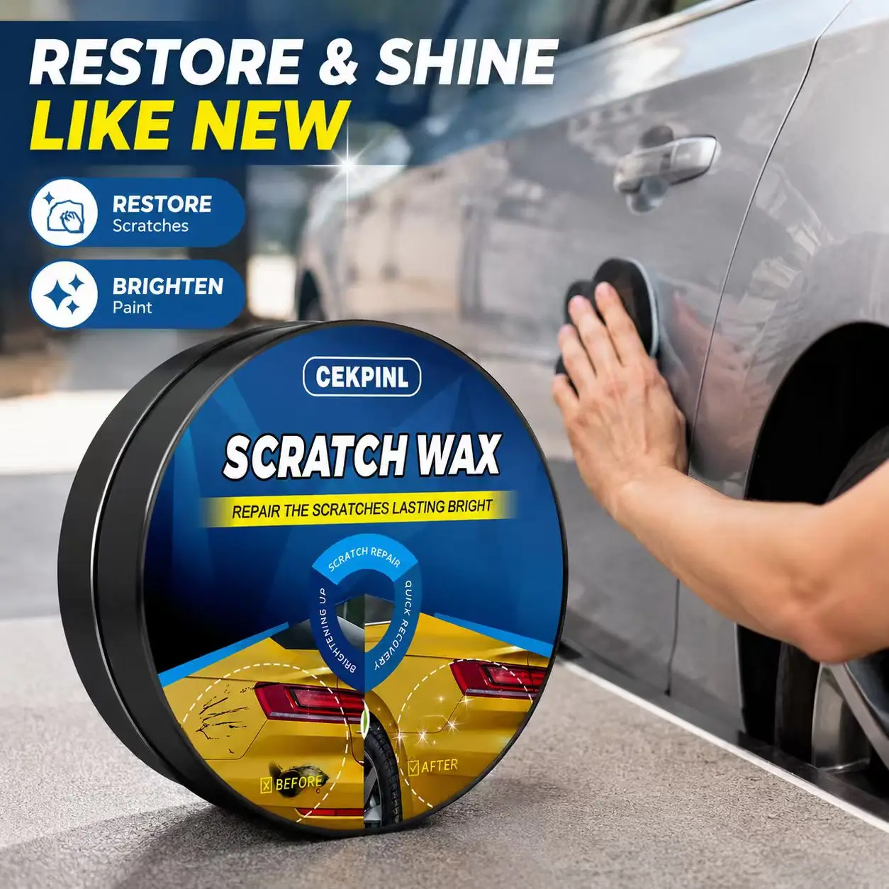 Car Paint Scratch Repair Wax. Restore Shine and Clarity. Removes Surface Scratches and Swirls. Easy DIY Application.