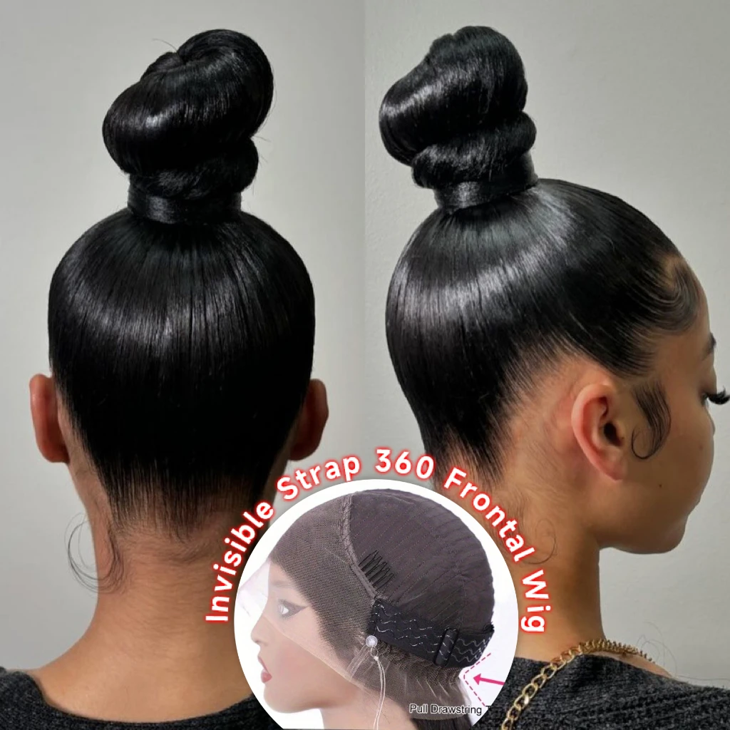 

Накладной парик 360 Hiden Strap Straight с кружевной передней частью и завязками, 100% натуральные человеческие волосы, плотность 250, предварительно прорезанный, без клея, для чернокожих женщин