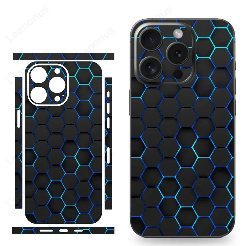 Colorful Honeycomb Decal Skin for iPhone 15 14 13 12 11 Pro Max XS XR Back Screen Protector Film Cover 3M Wrap Dazzling Sticker