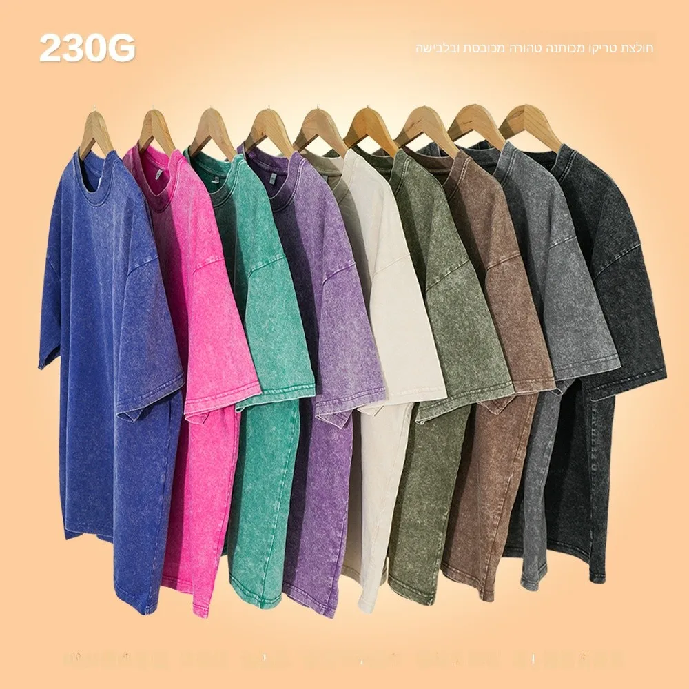 

Washed Cotton T-Shirt Men's Loose Fit round Neck Pullover Heavyweight Basic Color Spring Summer Breathable Casual Top