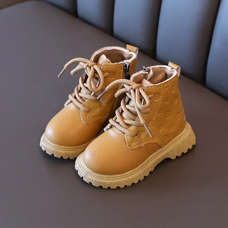 2026 Girls Boots Autumn Winter Plush Children Boots Boys Girls Shoes Fashion Brand Soft Leather Warm Kids Boots