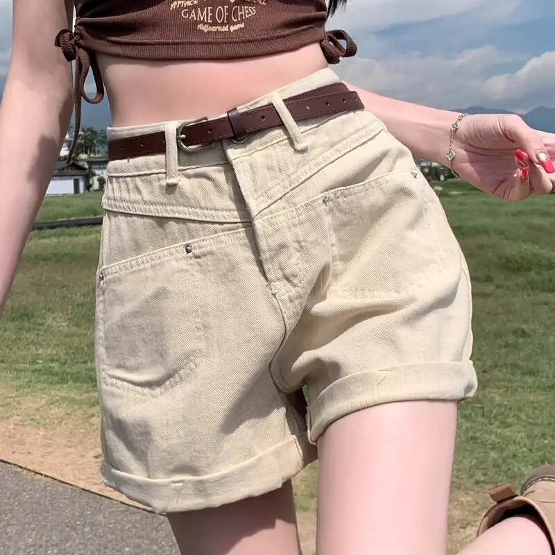 Y2K Apricot High Waist Denim Shorts Candy Color Loose Casual Ultra Short Jeans for Women Summer