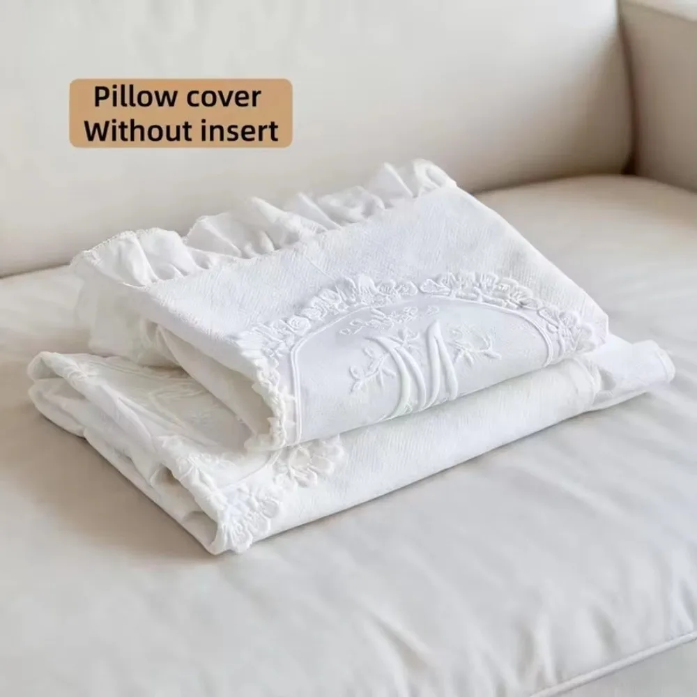 Comfortable with Lotus Frill Pillow Cover Washed Material Embroidered Cushion Cover Soft French Lace Bedroom Pillow Shell