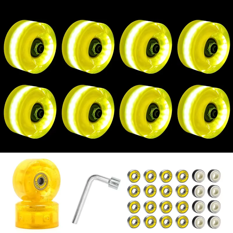 8Pcs 58x32mm PU Flashing Roller 82A Double Row Roller Skates Skateboard High Elastic Luminous Wheel Outdoor Skating Skate Shoes