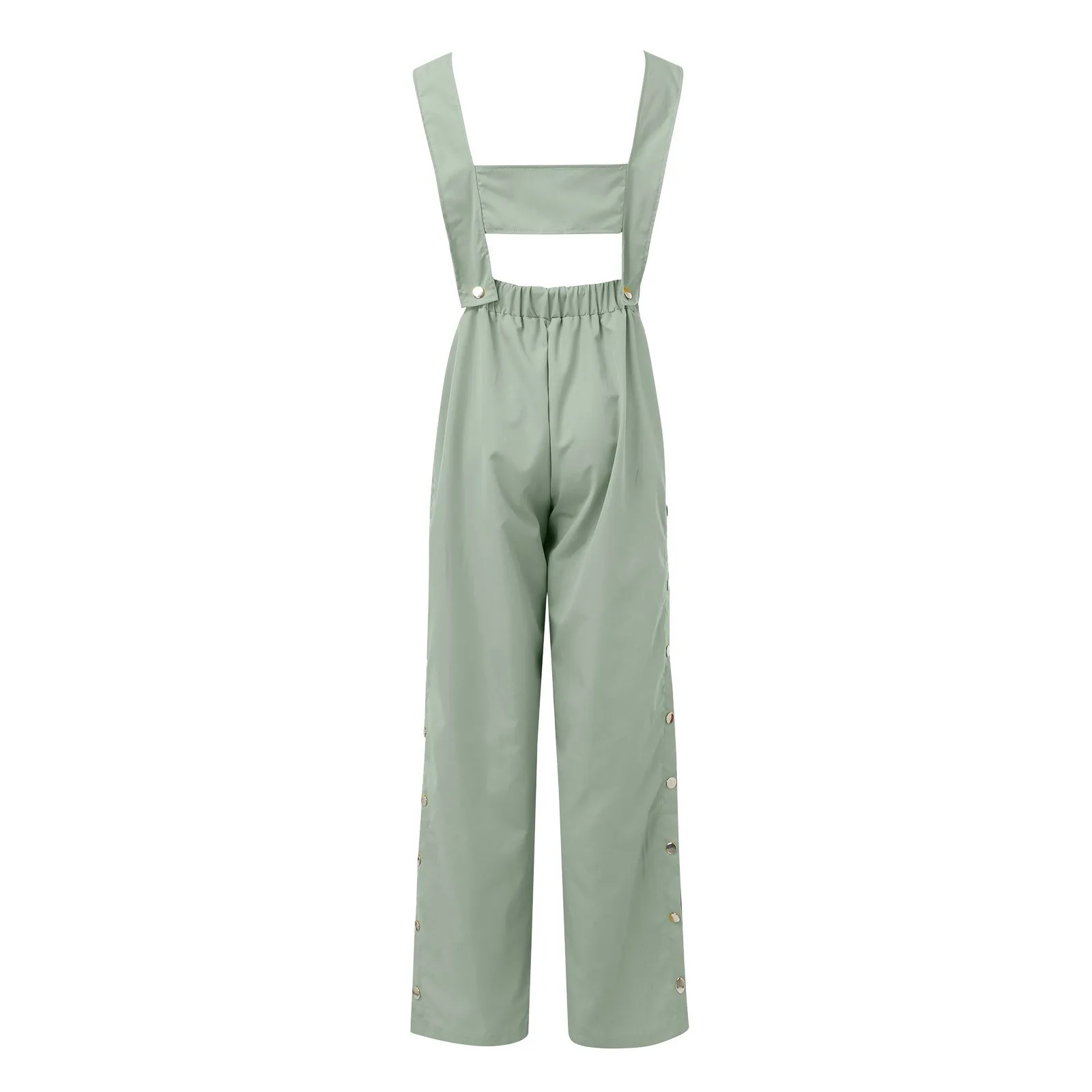 Women Button Wide Leg Jumpsuit Strappy Solid Color Pocket Streetwear Overalls Casual Female Loose Jumpsuit Rompers