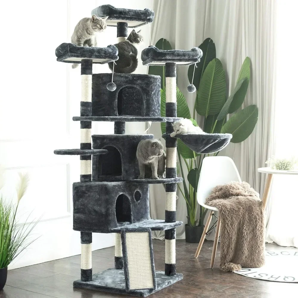 

Tree for Cats 73.4 Inch Cat Tower with 3 Caves Scratching Posts, 3 Cozy Perches Activity Center, Kitten and Big Cat Board