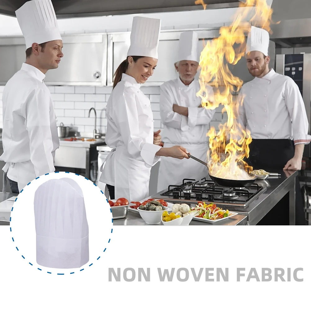 

10pcs Food Server Hat Chef Hat Non Woven Kitchen Cap Restaurant Hotel Working Hats 29CMX29CM One Size Fits All