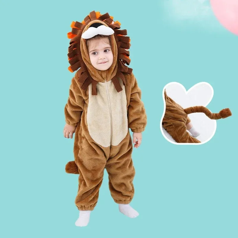 Halloween Cute Lion Cartoon Baby Romper Flannel Pajama Toddler Infant Clothes Overal Jumpsuit Baby Boy Girls Animal Costumes