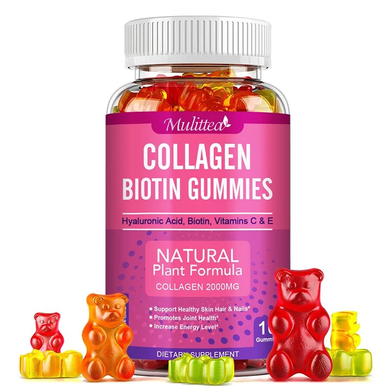 

Mulittea Collagen Gummies with Biotin for Hair Growth Skin Care Brighten Skin & Skin Hydrolyzed Helps Nail Bone Joint
