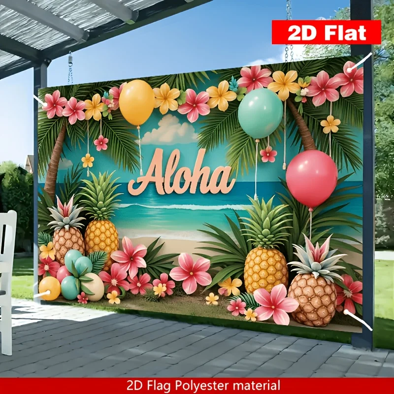 VIKAMA Aloha Hawaii Tapestry Tropical Pineapple Palm Flower Backdrop Summer Beach Party Photo Booth Wall Decor