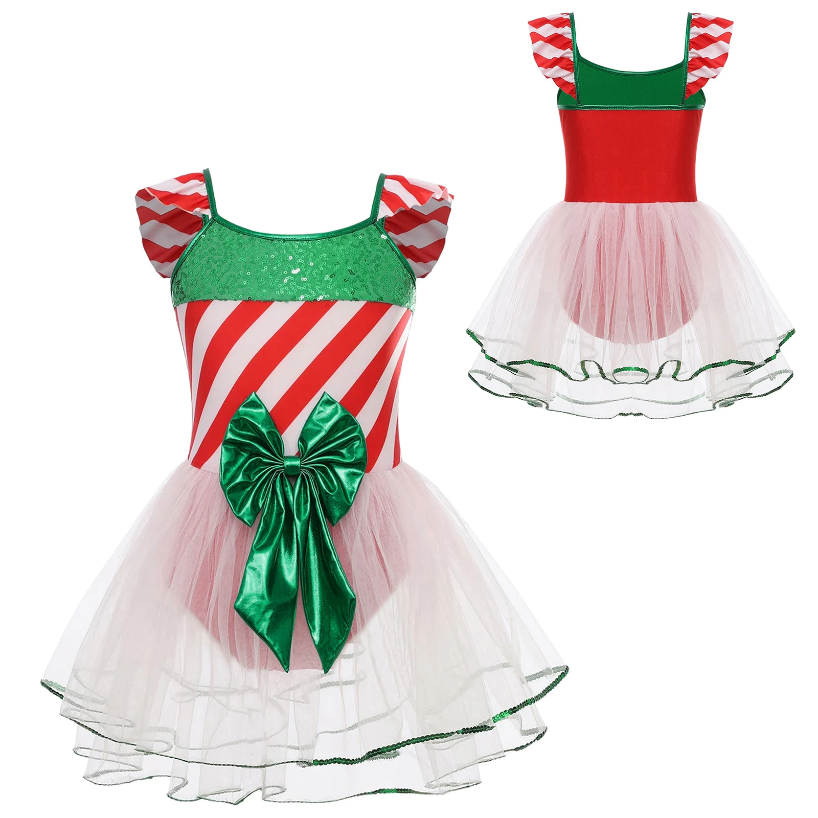 Ragazze Ginnastica Natale Canna di Caramella Costume Cosplay Paillettes Lucide Strisce Balletto Tutu Vestito Tuta Festa di Natale Body Vestito
