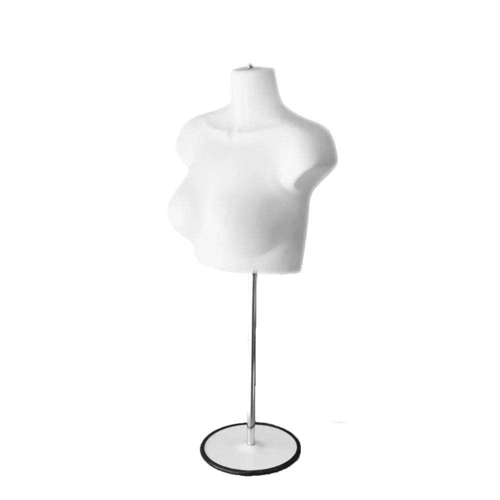 مجموعة عارضة أزياء نسائية بيضاء مقاس S-M طويلة مجوفة من الخلف مع حامل معدني وعمود وخطاف معلق للعرض