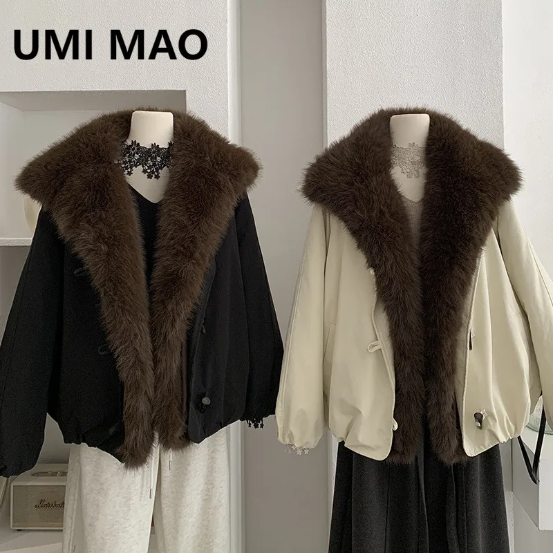 

UMI MAO Coat Femme Omalai Detachable Faux Fox Fur Large Lapel Loose Thickened Long Sleeve Parka Coat Trendy Jacket Women