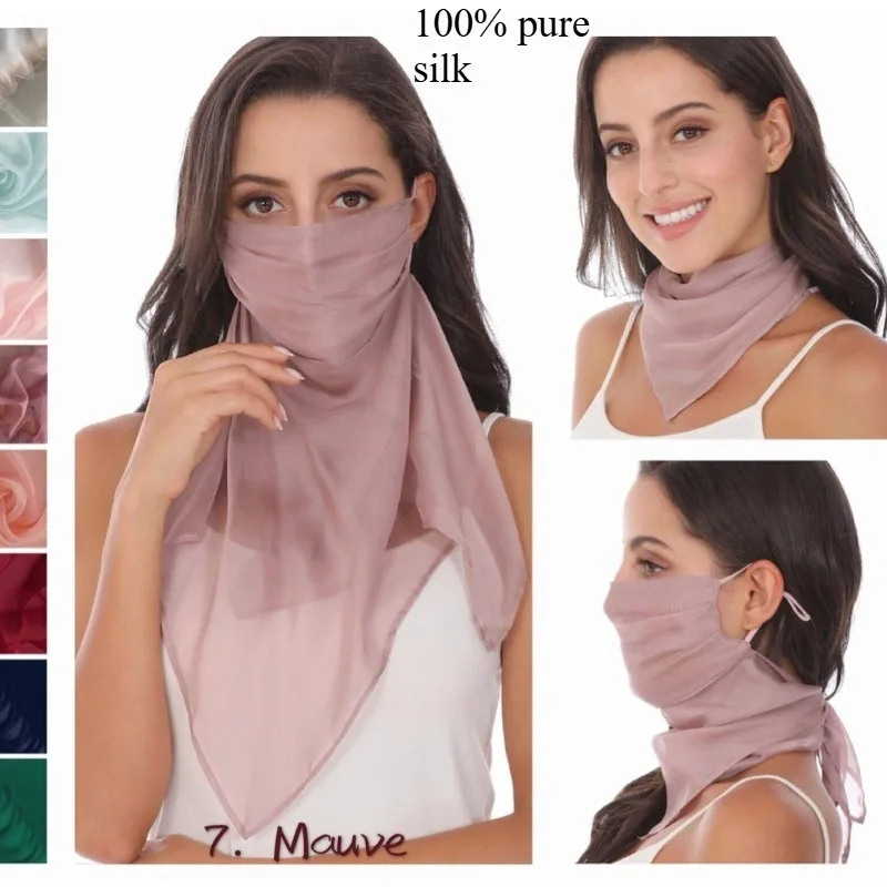 100% Mulberry Silk Chiffon Face Mask Scarf UPF50+ Sun Protection Breathable Dustproof Driving Wrap Neck Gaiter Women