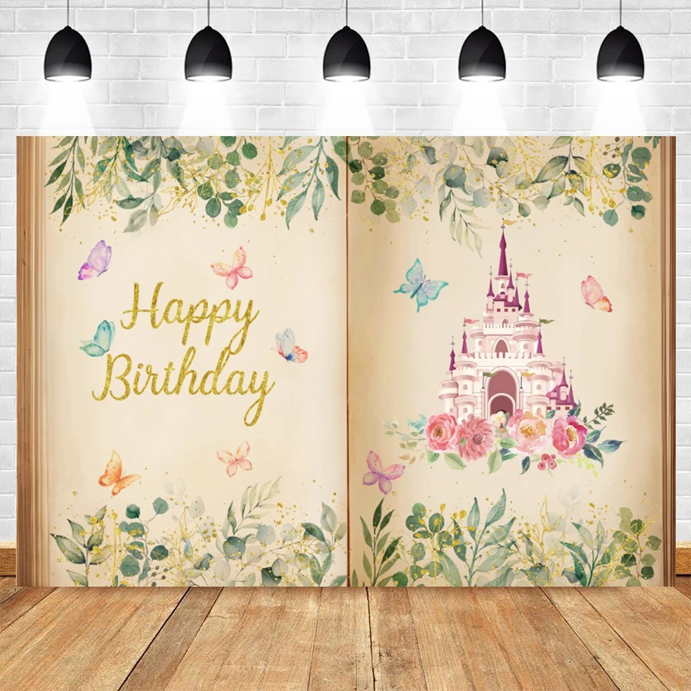 Fairy Tale Books Photography Background Once Upon a Time Ancient Castle Butterfly Flower Princess Girl Birthday Wedding Backdrop