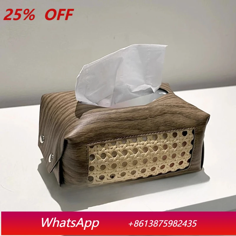 

LTT rattan tissue box living room retro tissue storage box medieval wood grain decorative pumping box