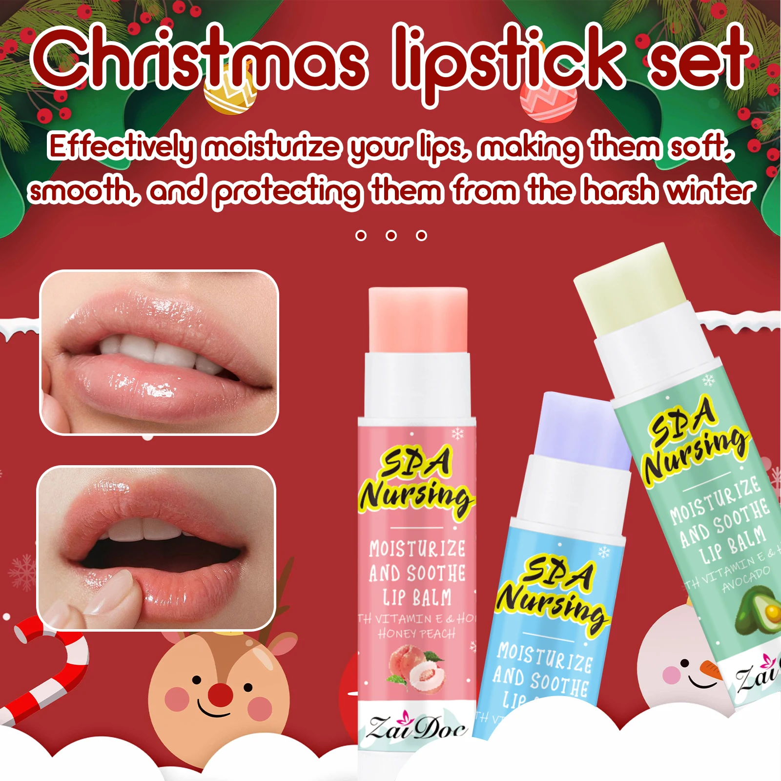 ZaiDoc Muti-Pcs Christmas Fruity Lip Balm Set Moisturizing Care Kit with Lip Mask and Hand Cream Hydrating Nourishing Long Lasting Balm for Dry Chapped Lips Christmas Gift for Women Girls