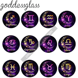 Zodiac Sign 12 Constellation Moon&Stars 12pcs 12mm/18mm/20mm/25mm Round photo glass cabochon demo flat back Making findings