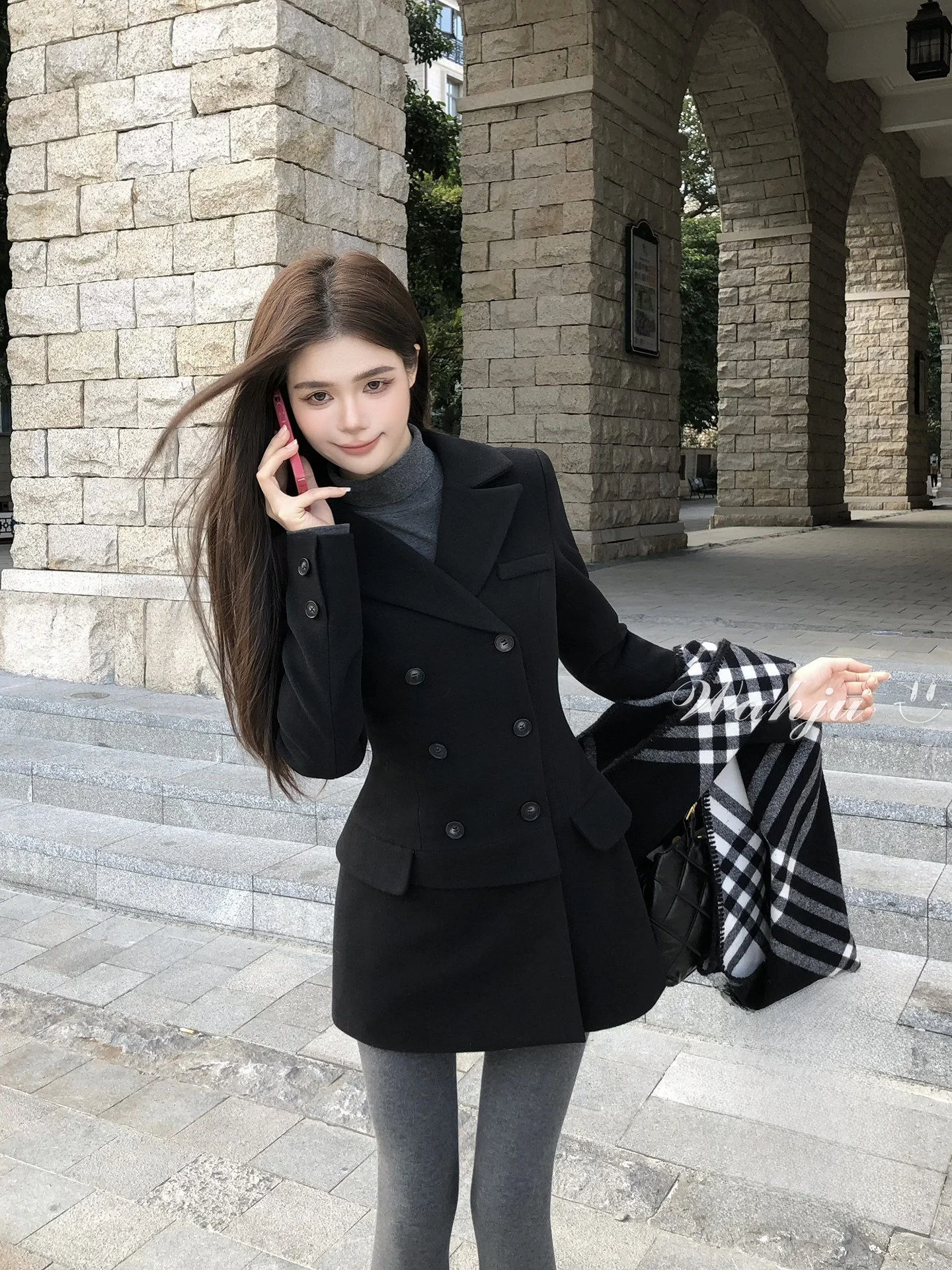 

Элегантное зимнее шерстяное пальто для женщин: приталенный крой, V-образный вырез, двойная застежка на пуговицах, модная верхняя одежда, стильное пальто для молодых женщин