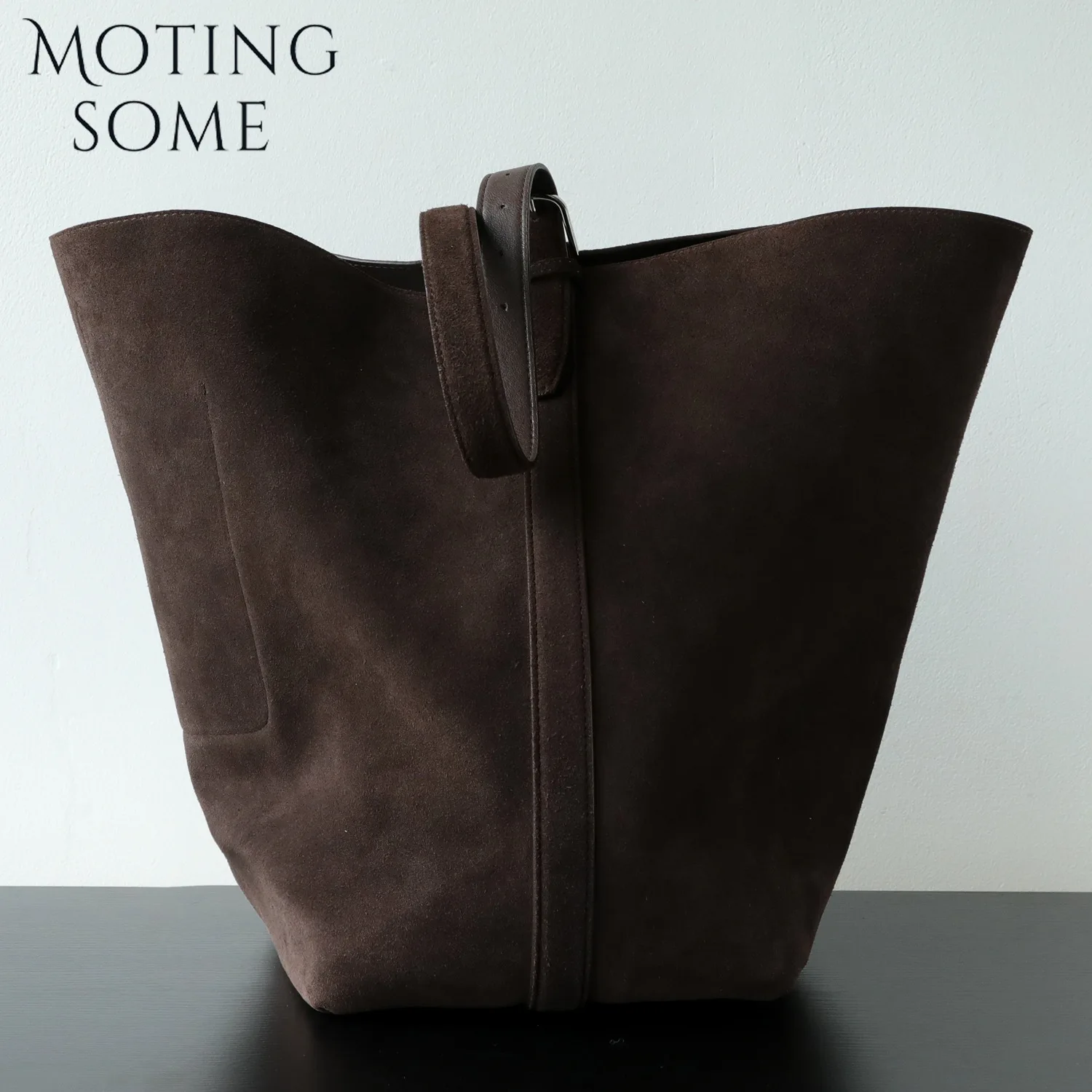 Motingsome Oversized Suede Bag Big Woman Winter Casual Tote Luxury Natural Matte Genuine Handbag Shoulder Bucket Handbag New In