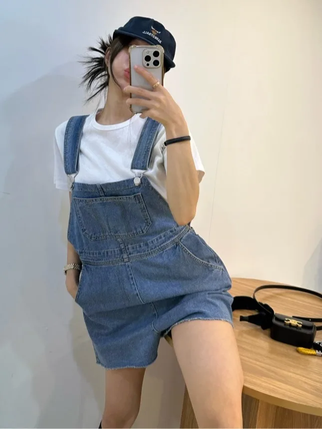 

Стильный летний омолаживающий джинсовый комбинезон с квадратным вырезом, свободного кроя, для женщин, модный, на весну, осень, зиму, повседневный, уличный стиль