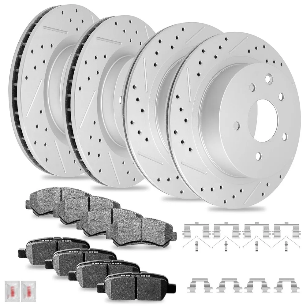 Disc Brake Kits with Pads and Rotors Front & Rear Drilled Slotted Vented Rotor for 2008 2009 2010 2011 2012 2013 Nissan
