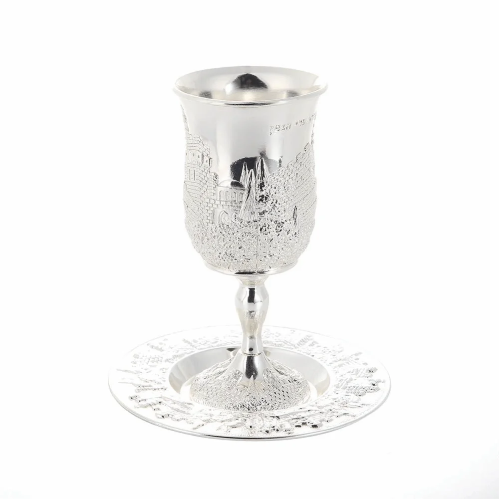 Practical Zinc Alloy Kiddush Cup Set with Tray European Style Wine Cup Set Elegant Silver Ceremonial Cup Set Wedding Ceremonies