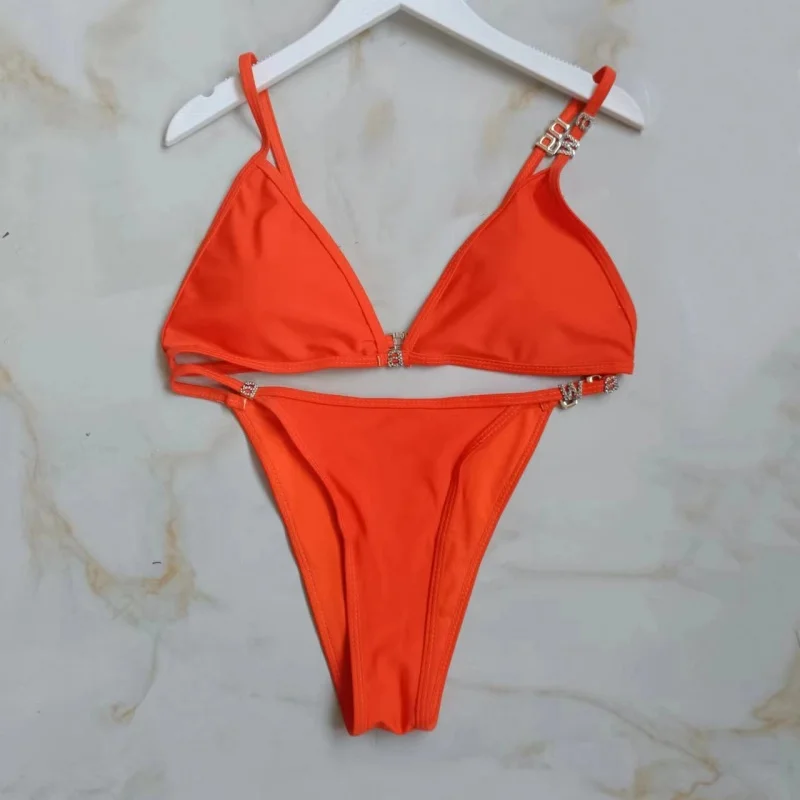 Розкішний дизайнер Water Diamond Female Wang Two Piece Bikini Sexy Ladies Thong Beachwear Brazil Swimsuit S-XL